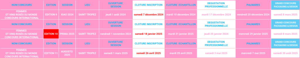 CALENDRIER 2024-2025 FEMMES VIN ROSE